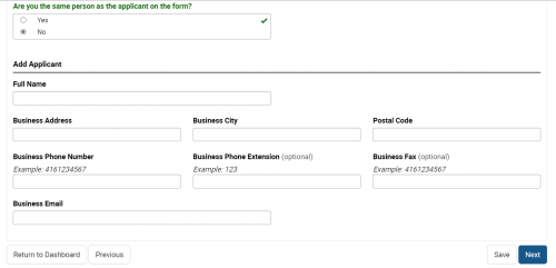 Screenshot of the 'Add People Page' on the Application Submission Tool. It shows the field to add an additional applicant to the submission.