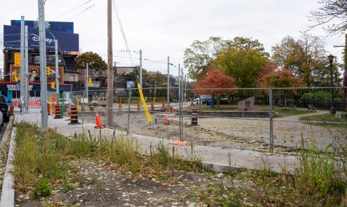 Images of construction at 416-392-0472 or kqqr@toronto.ca the King Queen Queensway Roncesvalles intersection. For more information please contact Michael Vieira at 416 392 0472 or kqqr@toronto.ca