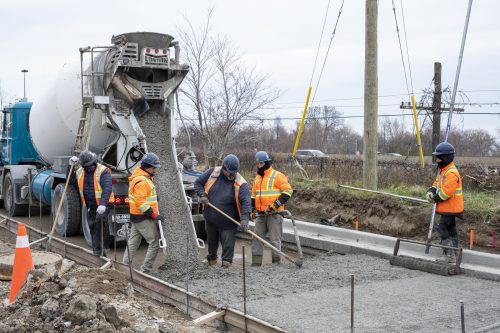 Images of construction at the King Queen Queensway Roncesvalles intersection. For more information please contact Mark De Miglio at 416 392 0472 or kqqr@toronto.ca