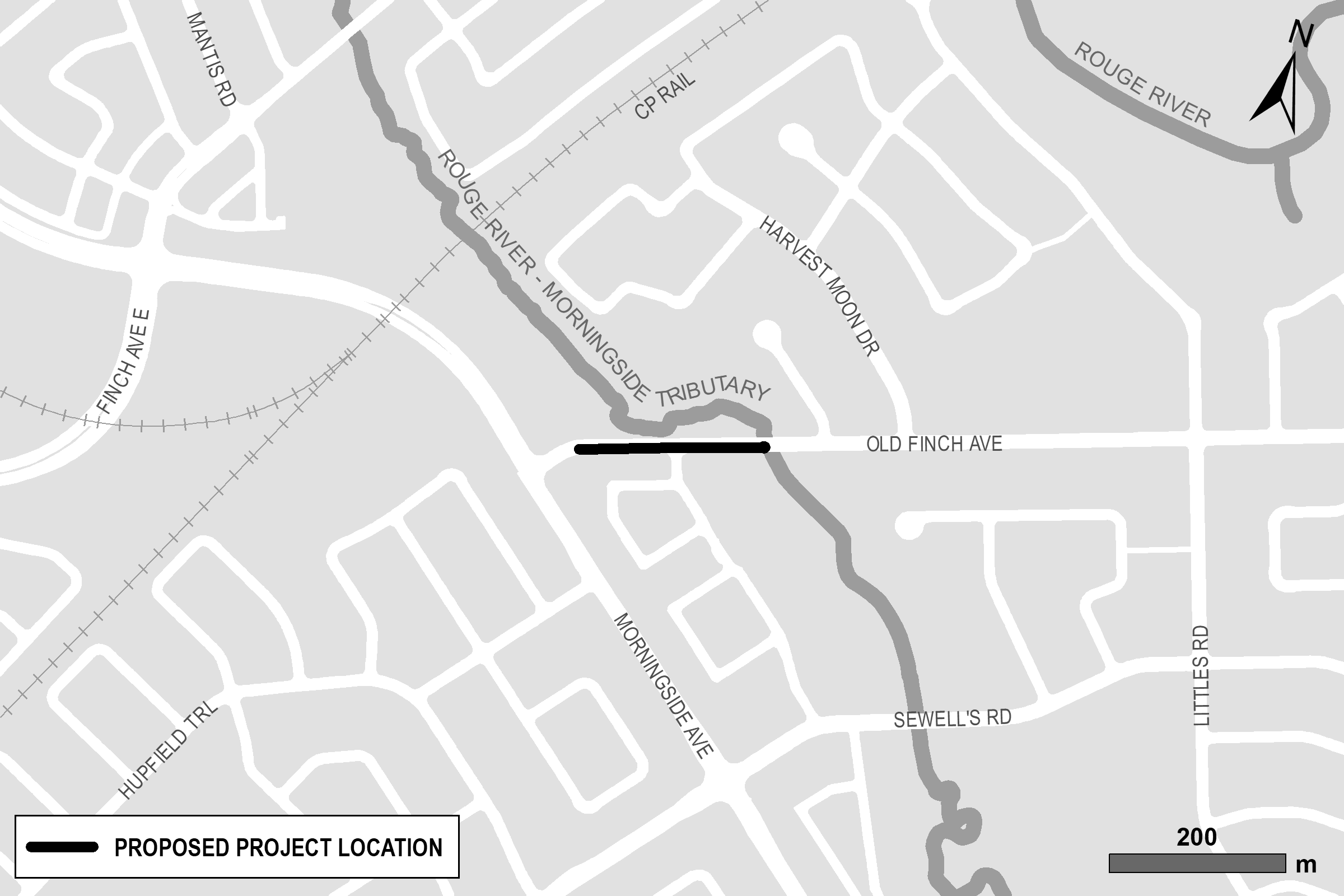 Study Area 64 map sewer upgrade on Old Finch Avenue, east of Morningside Avenue 