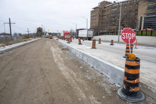 Images of construction at the King Queen Queensway Roncesvalles intersection. For more information please contact Mark De Miglio at 416 392 0472 or kqqr@toronto.ca