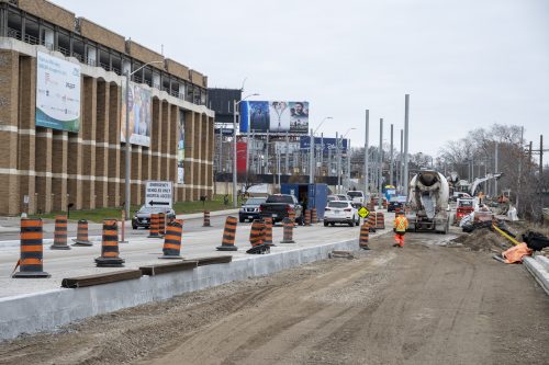 Images of construction at the King Queen Queensway Roncesvalles intersection. For more information please contact Mark De Miglio at 416 392 0472 or kqqr@toronto.ca