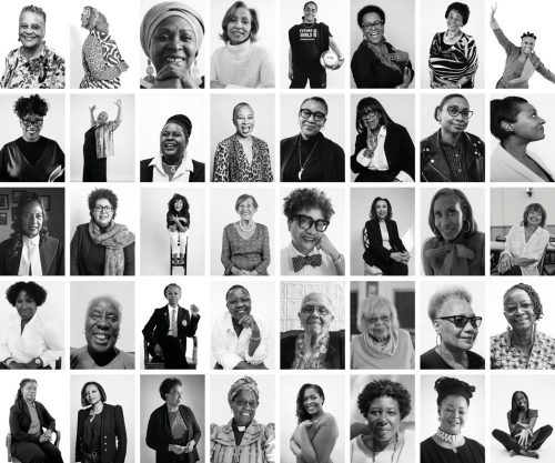 Black and white photography collage of women featured in the Black Women in Leadership exhibit at the Toronto Archives.