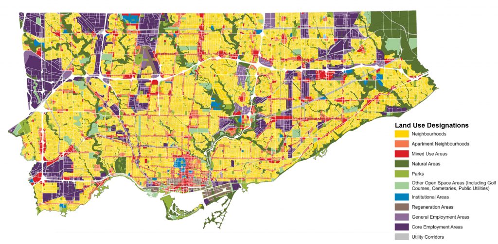 Map of land use designations in Toronto Official Plan.