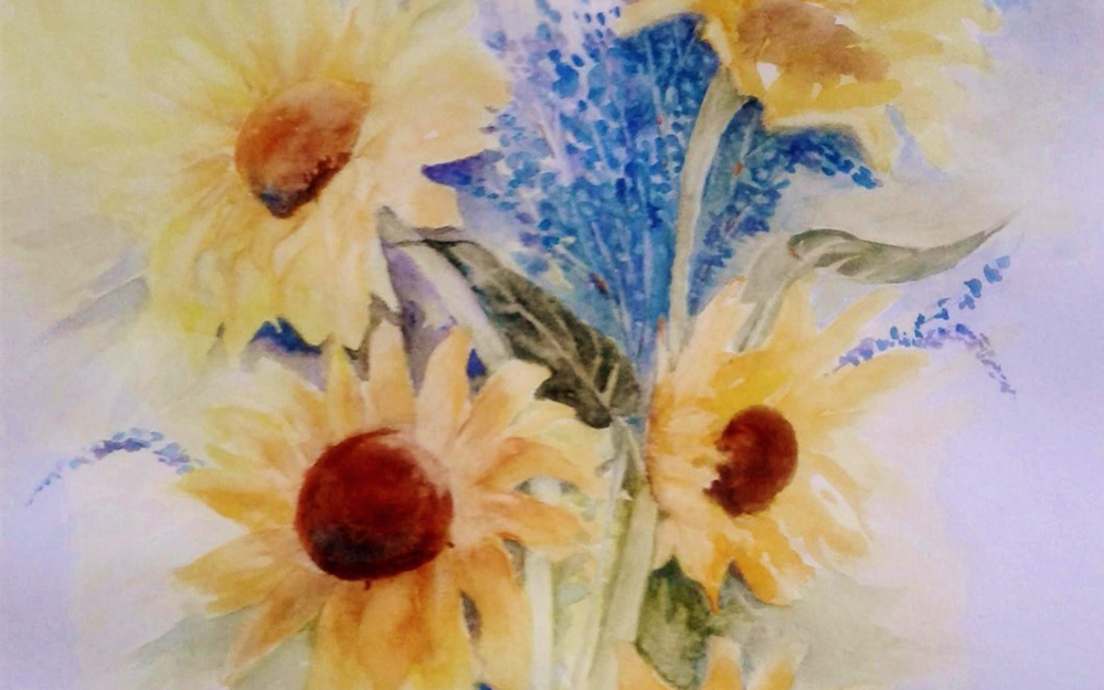 Watercolour painting of a bouquet of sunflowers