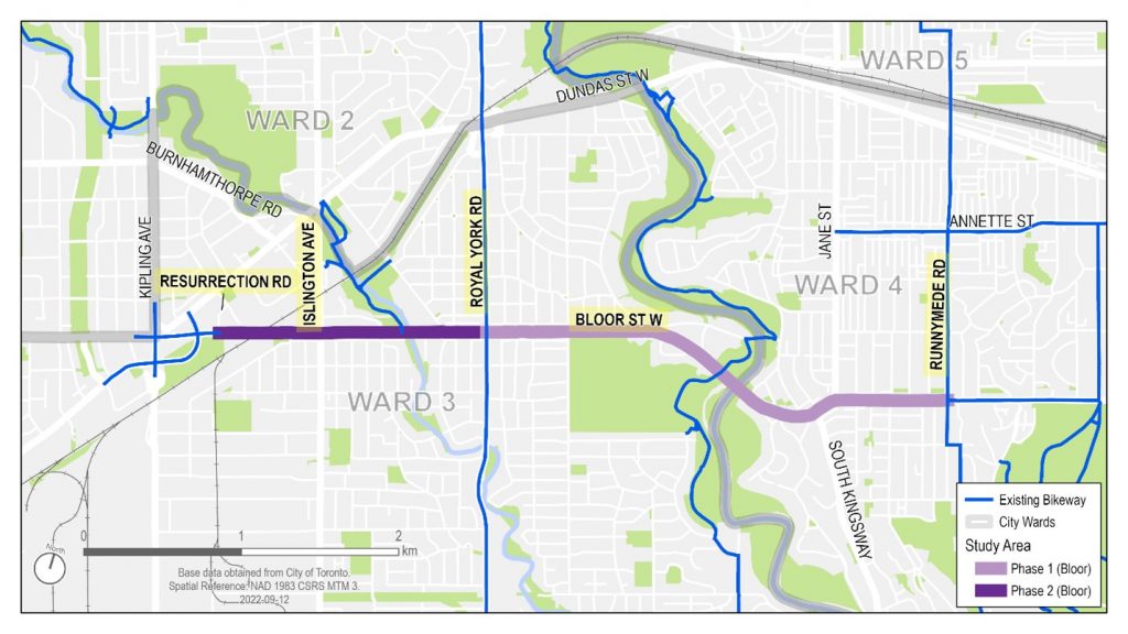 Map of Bloor Street West Complete Street Extension corridor