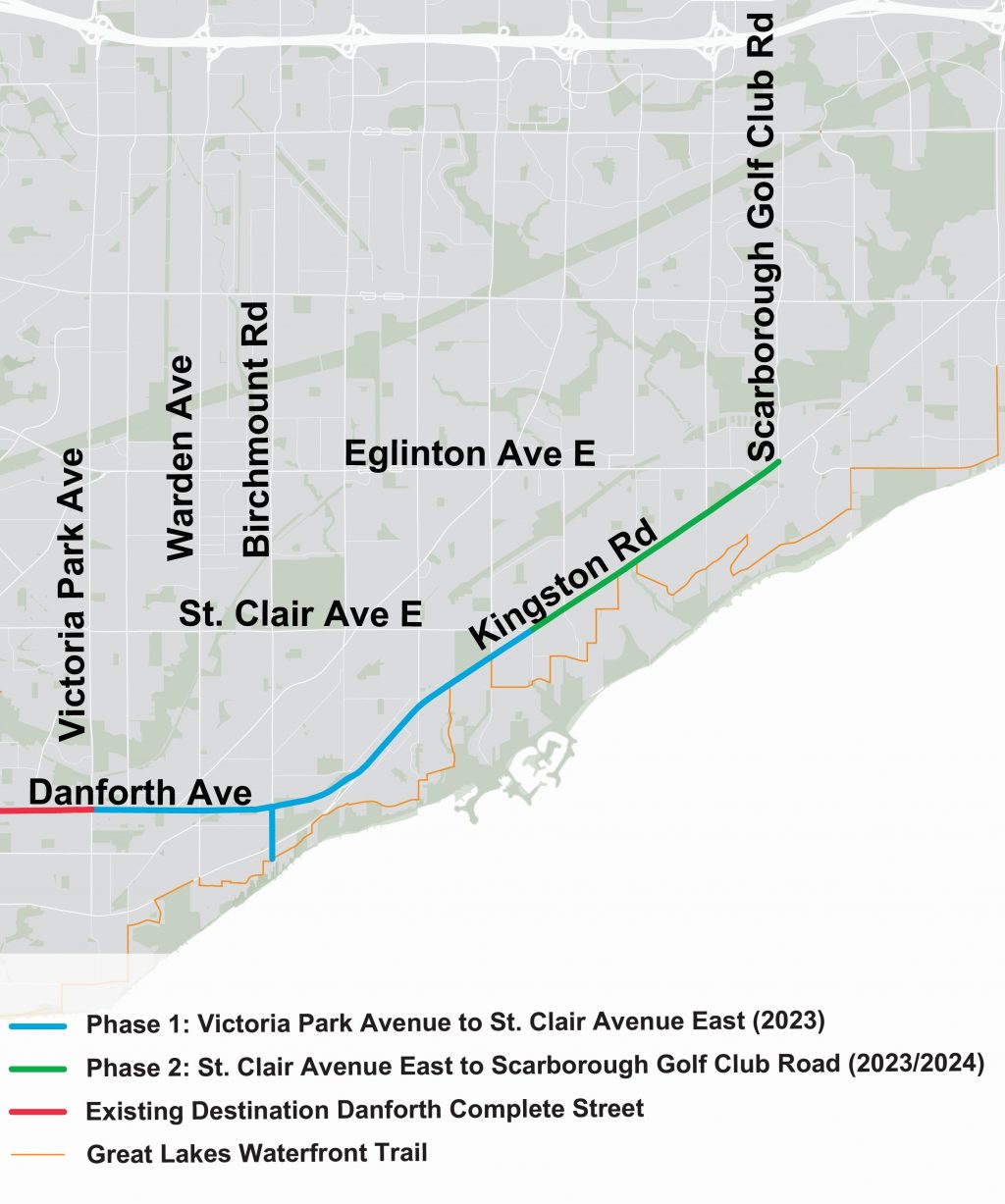 Map of proposed Danforth-Kingston Complete Street Extension