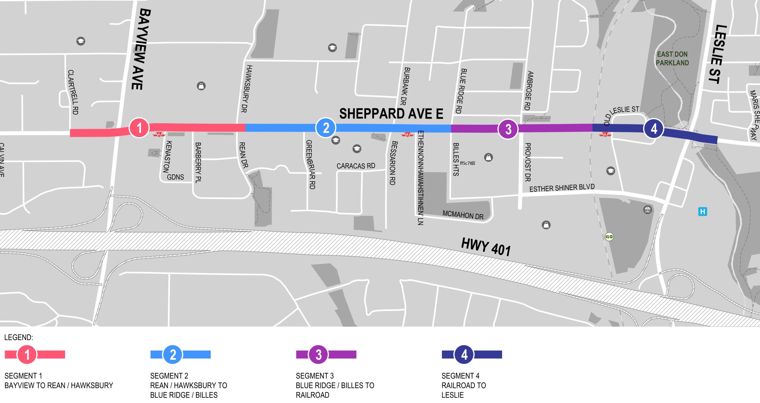 Map of segments of project as described below