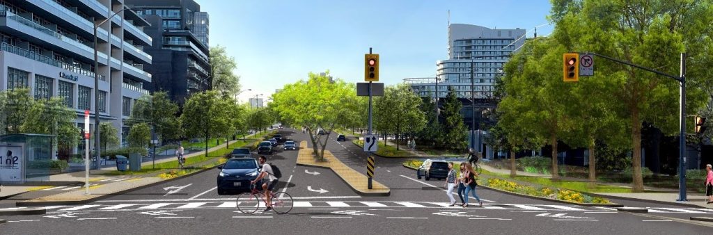 Two vehicle lanes plus cycle tracks in each direction