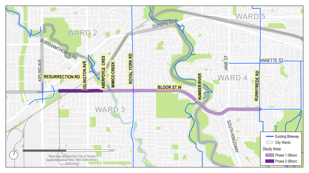 Corridor map of Bloor Street West Complete Street Extension