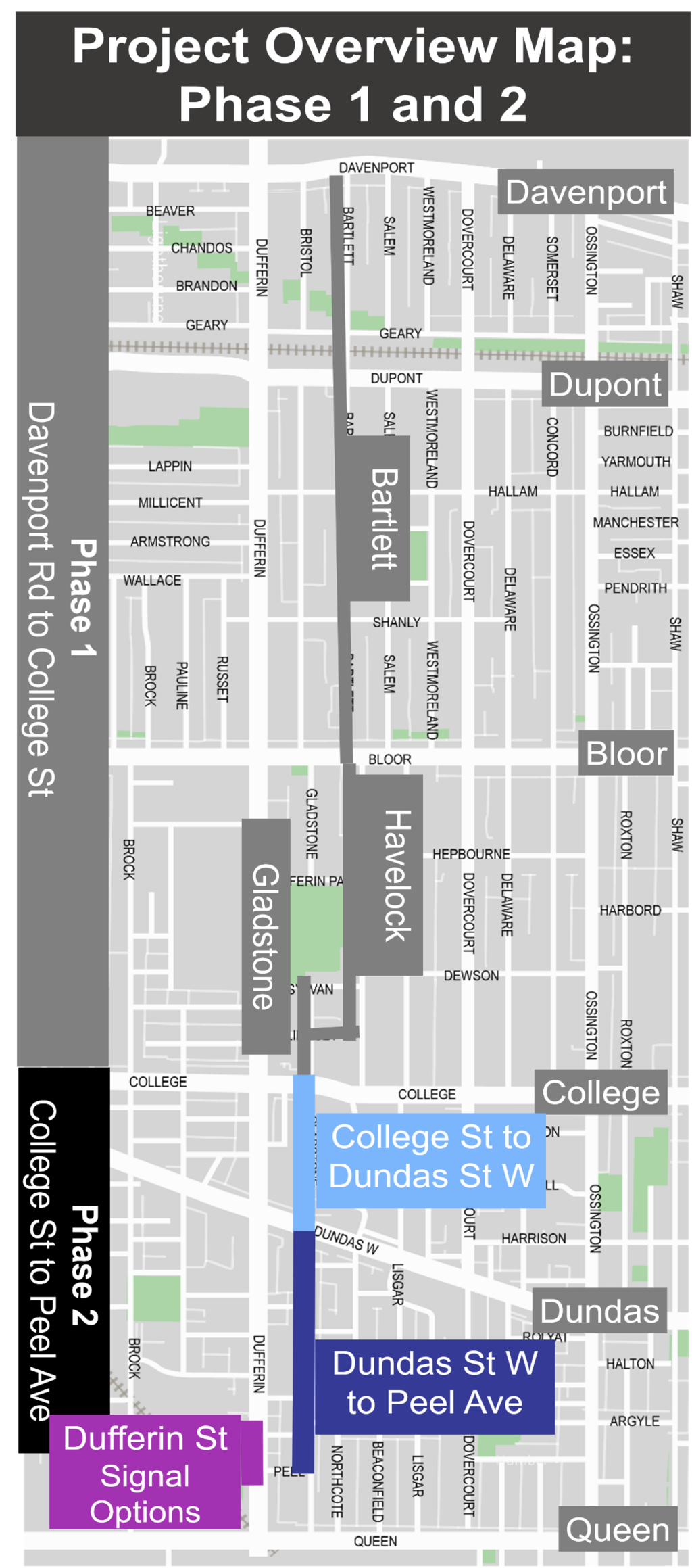 Map of the Bartlett-Havelock-Gladstone Cycling Connections corridor