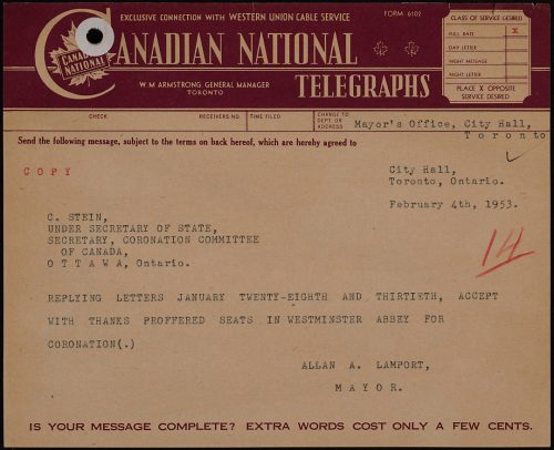 Typed telegram accepting invitation