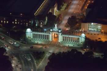 Princes' Gates at Exhibition Place lit up at night