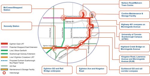 A map showing the EELRT focus areas for the functional (10 per cent) design phase, as listed in the webpage text.