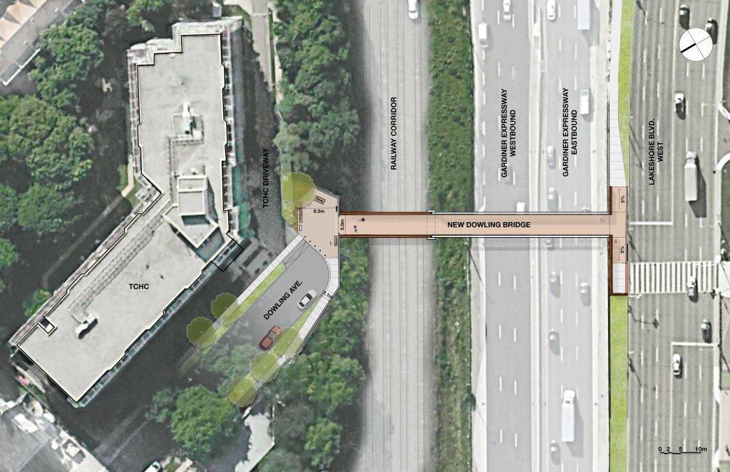 Rendering for new Dowling Avenue Bridge between Dowling Avenue, over the railway and Gardiner Expressway to Lakeshore Blvd. West.