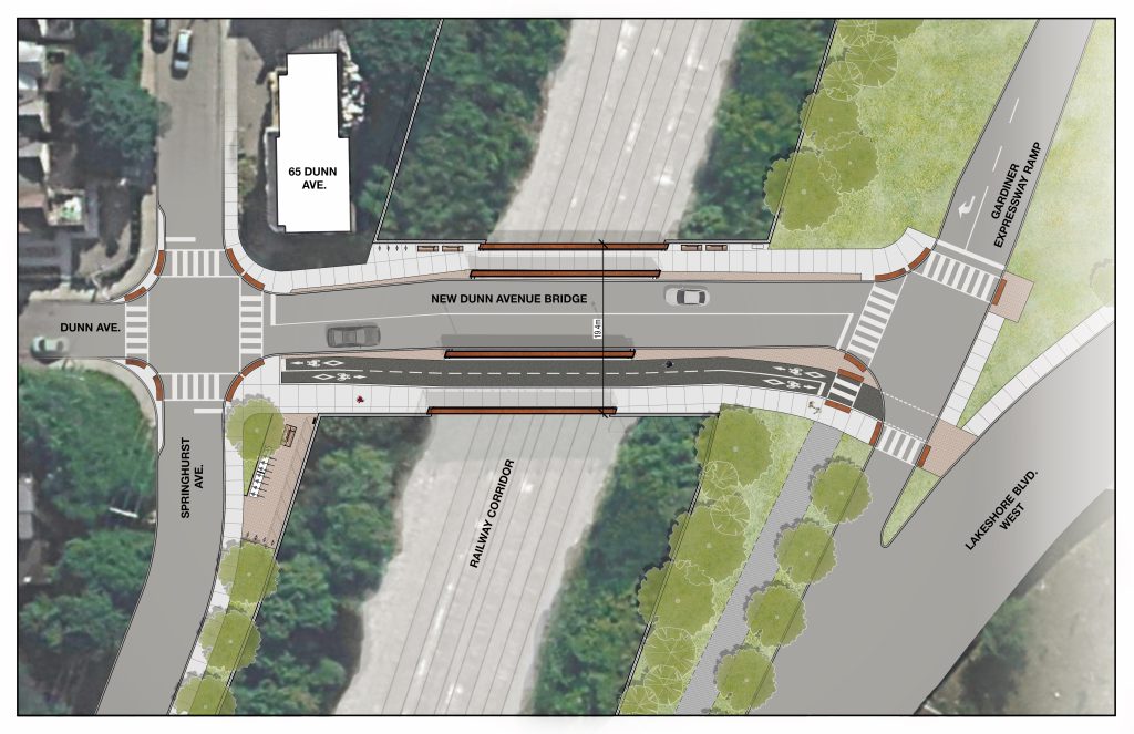 Rendering of new Dunn Avenue Bridge between Springhurst Avenue and Gardiner Expressway Ramp.