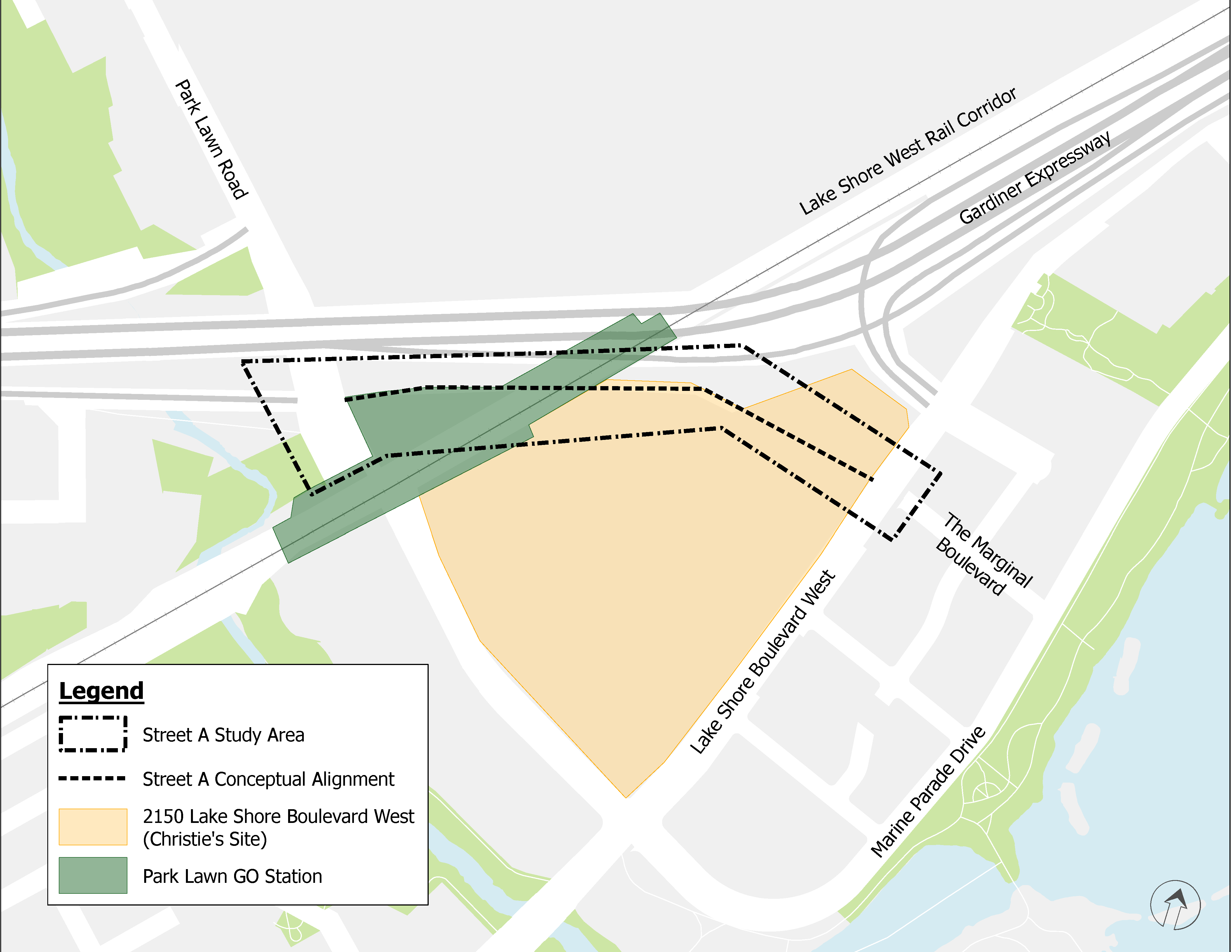 Image displays the street A study area of the Lakeshore and Park Lawn intersection