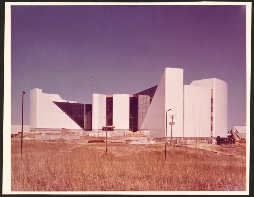 Image depicts exterior of near complete Scarborough Civic Centre