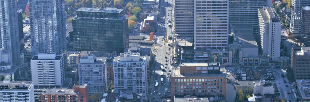 Aerial view of Midtown office, residential and commercial buildings