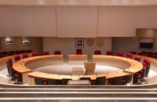 Image depicts empty Council Chamber