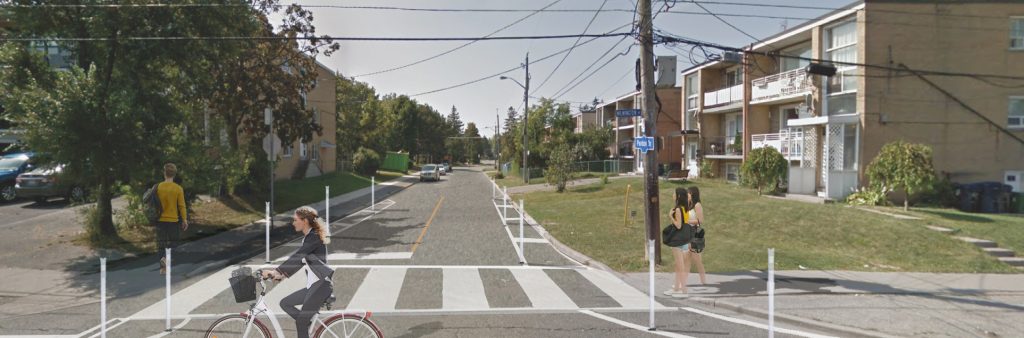 Rendering of the Bathurst Manor Neighbourhood after road safety initiatives have been installed