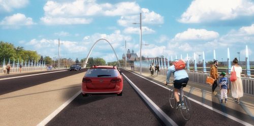 Artistic rendering showing view of Dufferin Bridge looking north