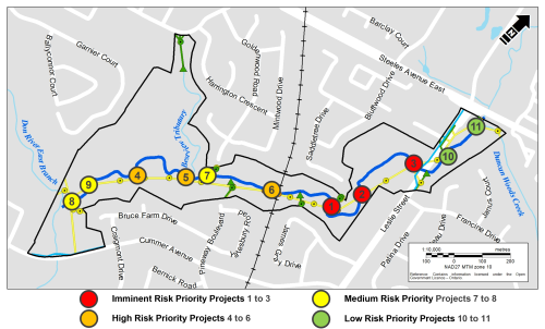 Map image of 11 priority risk-sites.