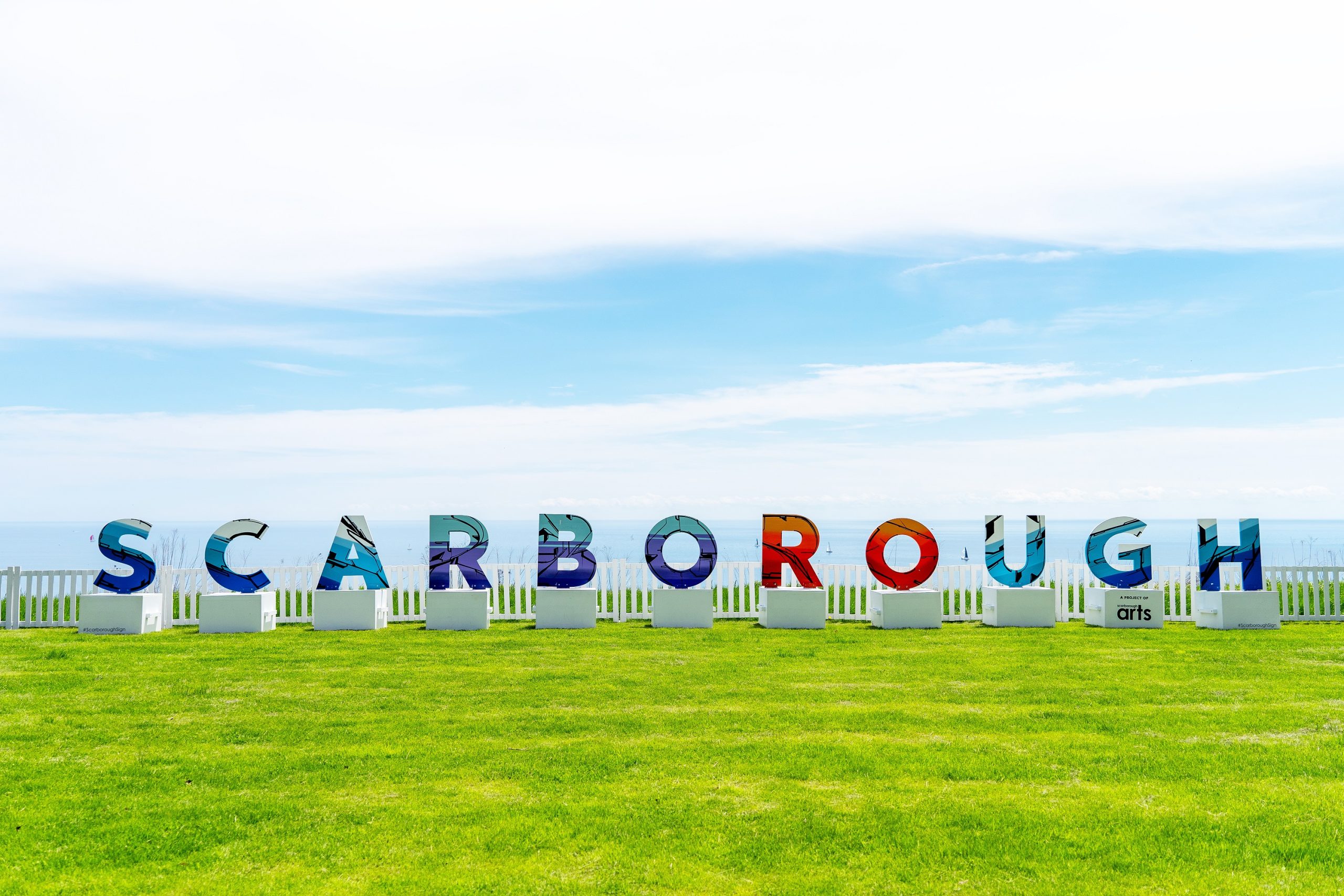 Large outdoor installation of letters spelling out Scarborough