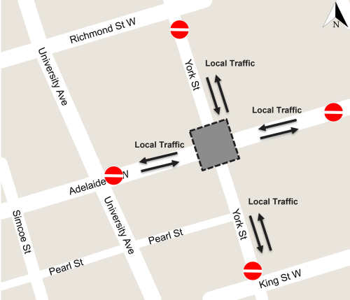 Map of Adelaide Street West and York Street Intersection