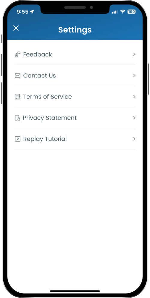 A screenshot of the app showing the settings available for users