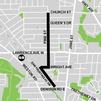Map of Weston Cycling Connections project area, highlighting proposed Phase 1 cycling facilities along Pine Street, Wright Avenue, and Sam Frustaglio Drive
