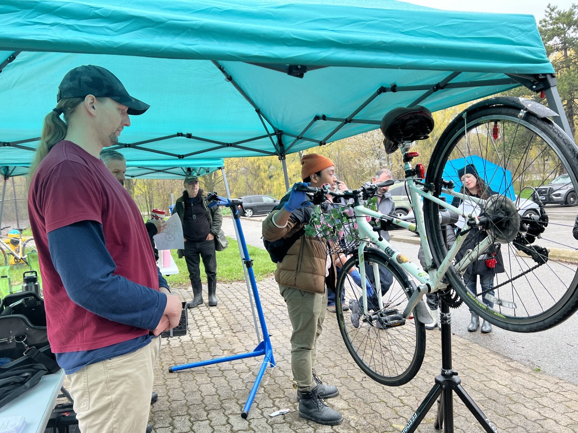 Community bicycle repair event.