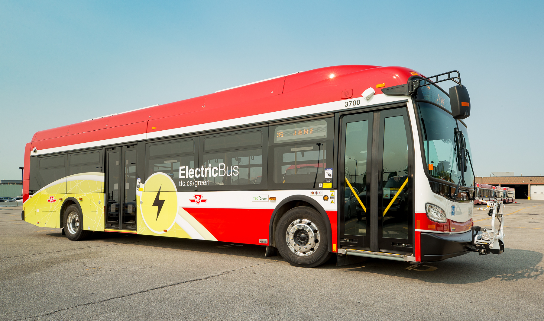 A red EV bus.