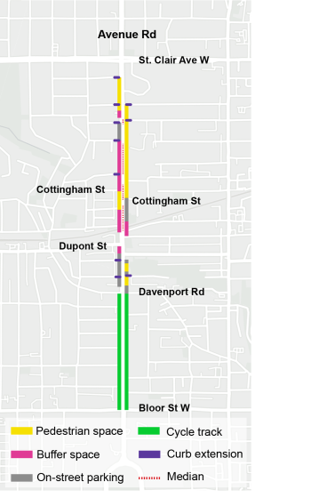 Map overview of proposed actions for Avenue Road study area