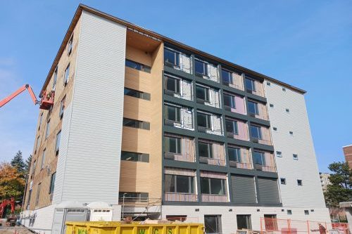 Modular housing building nearing construction completion