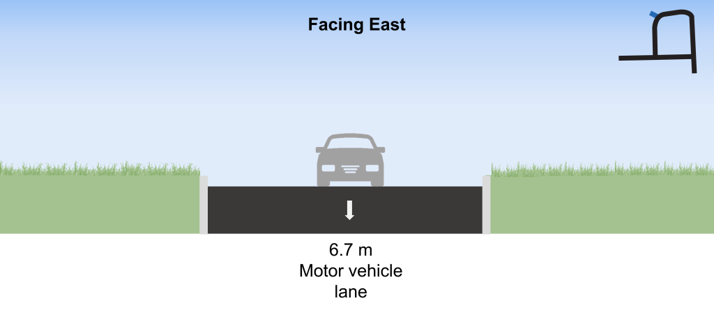 The existing design of the Ferrand ramp, facing east includes a one-way 6.7-metre motor vehicle lane.