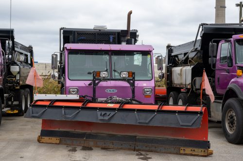 front of a snowplow looking head on