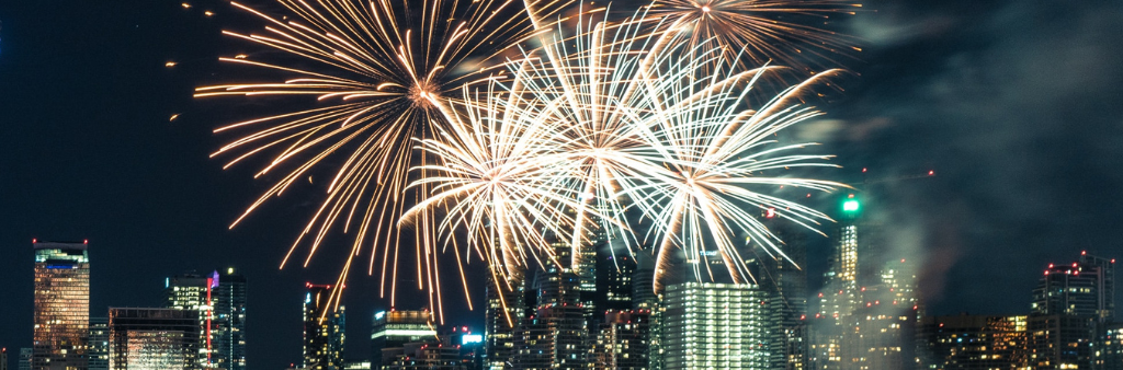 Fireworks in front of Toronto skyline