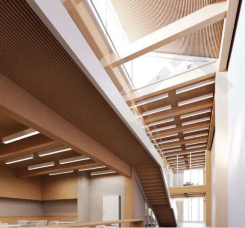 Interior of EMS station, showing mass timber structure in stairs and walls for low embodied carbon.