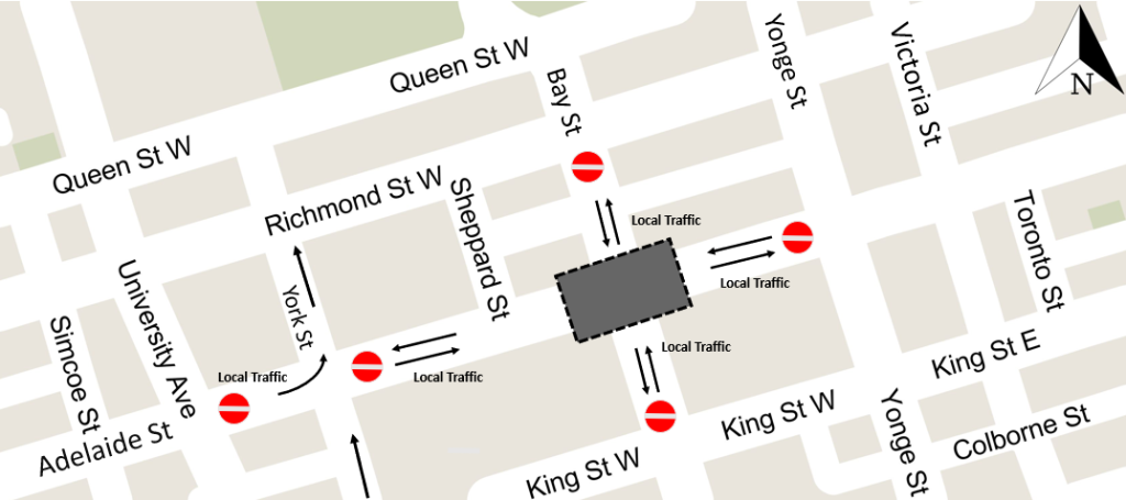 Map of Adelaide Street West and Bay Street Intersection