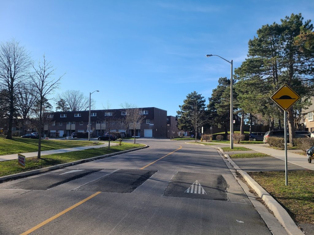 Three speed cushions on a residential street