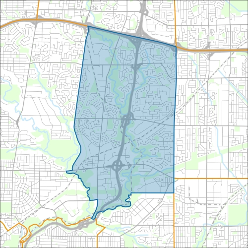 A map of the ward Don Valley East within the City of Toronto