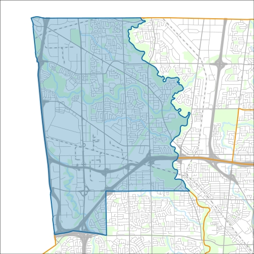 A map of the ward Etobicoke North within the City of Toronto