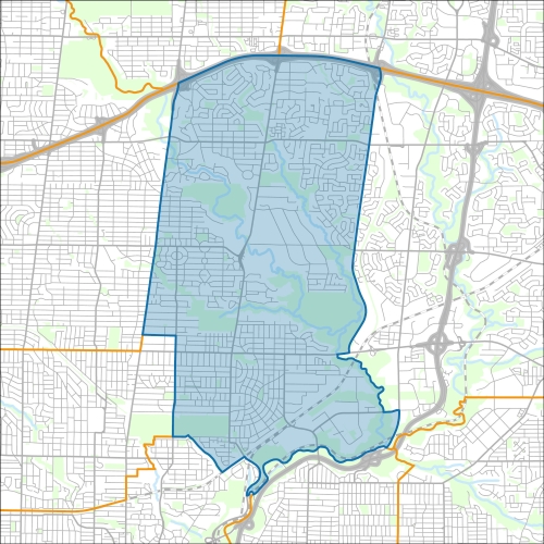 A map of the ward Don Valley West within the City of Toronto