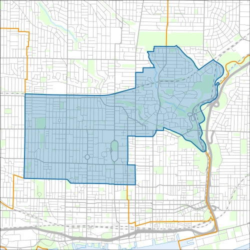 A map of the ward University-Rosedale within the City of Toronto