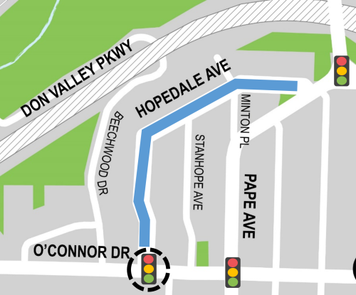 Map of project area highlighting segment on Hopedale from Page to O'Connor