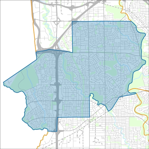 A map of the ward Etobicoke Centre within the City of Toronto