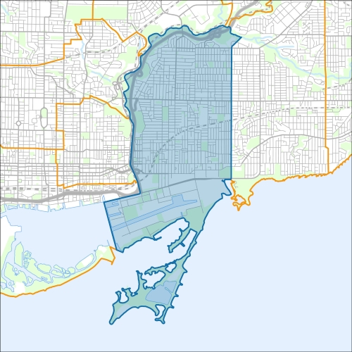 A map of the ward Toronto-Danforth within the City of Toronto