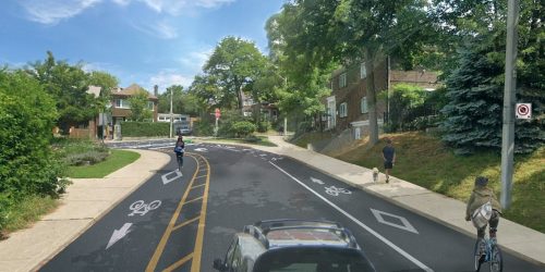 Artist rendering of Glendale Avenue, showing southbound cycle tracks and northbound bike lane