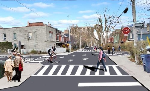 Artist rendering of Seaforth Avenue and O'Hara Avenue, showing wider sidewalks and pedestrian crossing markings